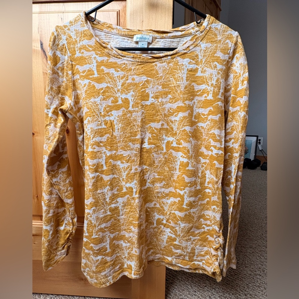 Mustard Yellow and White Horse Patterned Top